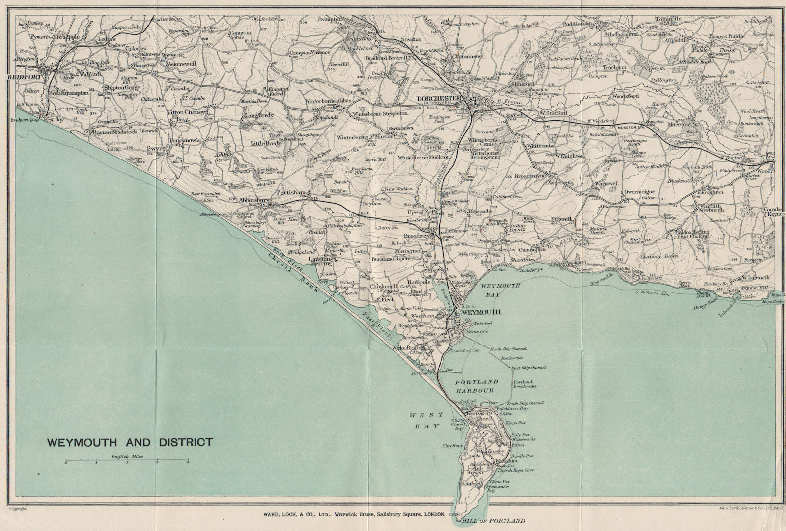 WEYMOUTH environs. Chesil Beach Portland Dorchester Bridport. Dorset 1922 map